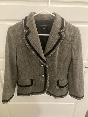 Banana Republic Gray Tweed Blazer with Black Trim